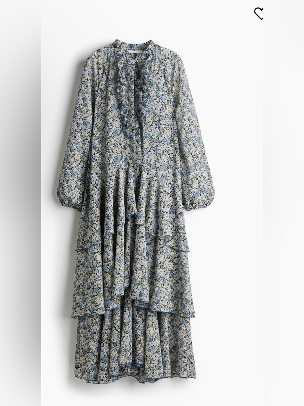 H&M Blue Floral Ruffle-Tier Maxi Dress